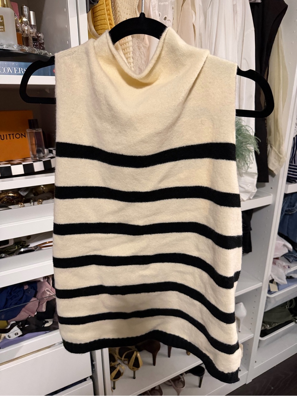 Aritzia Cream & Black Striped Sleeveless Turtleneck Sweater Vest